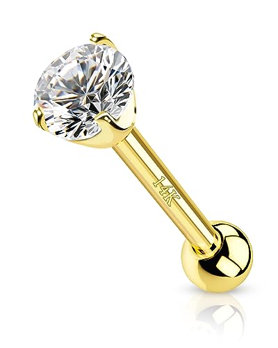 COCHARM 14K Solid Gold Tragus Earring Studs 16g Round CZ Helix Earring Stud Real Yellow Gold Tragus Piercing 3mm 4mm 5mm Gold Conch Piercing