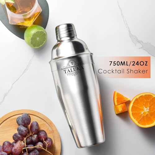 Image of Taluka 8 Pc Stainless Steel Cocktail Shaker Set 750 ML Strainer Muddler Jigger /Peg Measure Ice Tong Mixing Spoon Opener Pourer Bartender Kit Bar Set Housewarming Gift