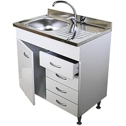 Modulo Mueble Fregadero Arredobagno e Cucine Mueble bajo lavabo blanco, 1 puerta y cajón, sin fregadero de acero inoxidable, 80 cm