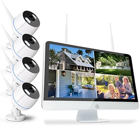 Cromorc All-in-one Wireless Security Camera System with 16" IPS Monitor, AI Human Detection, Floodlight,Siren Alarm, 2-Way Audio,4PCS 3MP Camera,Expandable 8CH NVR,Home Business Surveillance,2TB HDD