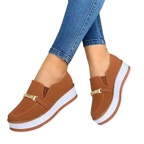Hbeylia Women's Low-Top Slip Ons Sneakers Fashion Platform Wedge Chunky Bottom Patchwork Walking Running Tennis Shoes Canvas Sneakers Comfortable Flats Breathable Wedge Sneakers for Women Ladies