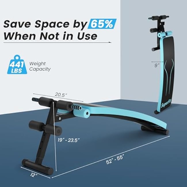 GYMAX Sit up Bench, Folding Adjustable Workout Bench for Ab Exercise, Curved Incline/Decline Slant Bench, Foldable Strength Training Weight Bench, Situps Abs Workout Equipment