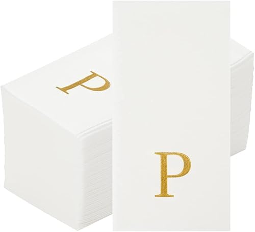 Miniatura 319 de Luxenap - Toallas de invitados de 15.8 x 7.9 pulgadas, 50 toallas de mano con letras plateadas, letra "P", fuente Sans Serif, servilletas de papel