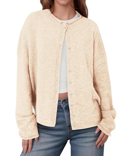 IPMQ Womens Lightweight Open Front Cardigan Sweaters Casual Long Sleeve Sweater Tops Soft Knit Outfits Fall Winter 2025 Apricot