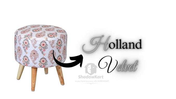 Image of Ottoman for Living Room, Velvet Round Foot Rest Stool, Wooden Legs Chair for Sitting, Ottoman for Bedroom & Makeup Room Decor | Chair (18 inchx18 inchx32 inch), Puffy (16 inchx16 inchx17 inch) | More Pankh