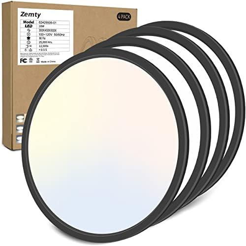 zemty 4Pack 12 Inch LED Ceiling Light Flush Mount, 28W 3200lm Super Slim Flush Mount Ceiling Light Fixtures, 3000K/4500K/6000K Selectable Ceiling Lamp for Bedroom Bathroom Kitchen Living Room (Black)