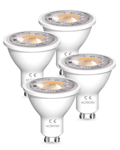 DoRight AC/DC 12V GU10 LED blanco cálido 7W, MR16 bombilla GU10 3000k 7W Sustituye 65W bombilla halógena 650LM Bombillas reflectoras, no regulables, 4 piezas