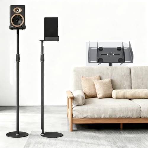 OUUTMEE Soporte de altavoz de altura ajustable, rango de ajuste de altura: 80 – 130 cm, paquete de 2, adecuado para una amplia gama de modelos de altavoces