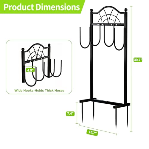 SHOMEXTOL Garden Hose Holder,Upgraded Freestanding Hose Holder with 4 Spikes, Heavy Duty Metal Hose Reel,Sturdy Hose Stand Holds up to 100ft Hose for Outside,Yard & Lawn Garden,Black — view 2