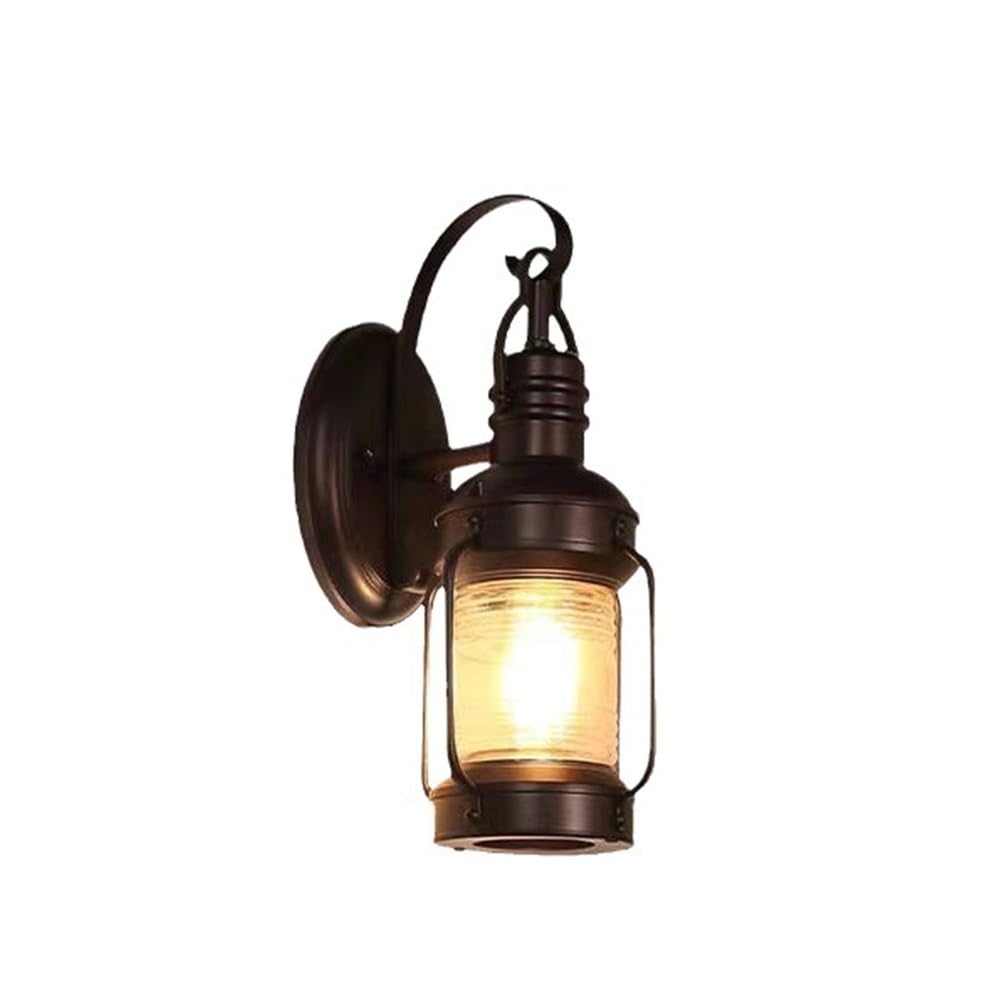 OZBMA Outdoor Wrought Iron Wall Light Retro Industrial Lamp Glass Shade Sconce for Villa Doorway Corridor Garden Hallway Aisle Garage