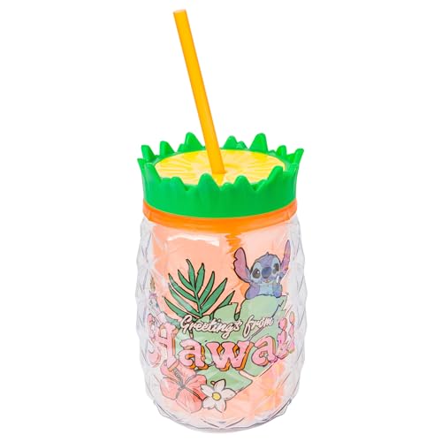 Image of Silver Buffalo Disney Lilo and Stitch Greetings From Hawaii Featuring Scrump Pineapple Shaped Double Wall Tumbler, 16 Ounces