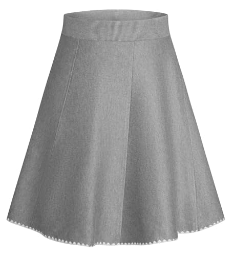 Rock Grau Damen Skater Rock Strickrock für Herbst und Winter Ausgestellter Midirock XXL