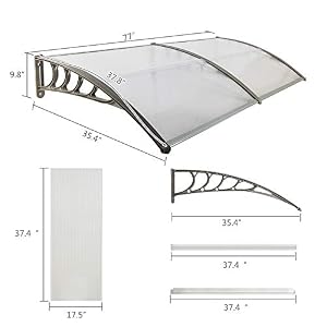Flandre Patio Door Window Awning Canopy, Polycarbonate Cover Front Door Outdoor Patio Awning Canopy UV Rain Snow Protection Hollow Sheet (40' x 80', White Canopy/Gray Bracket), Gray,White, (HT) Flandre Patio Door Window Awning Canopy Polycarbonate Cover Front Door Outdoor Patio Awning Canopy UV Rain Snow Protection Hollow Sheet 40 x 80 White CanopyGray Bracket GrayWhite HT