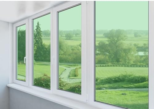 Image of CREON One Way Window Film, Privacy Window, UV Blocking, Non-Adhesive Static Cling Heat Control Reflective Glass Film for Home and Office 20x180 (Inch), Green- Film