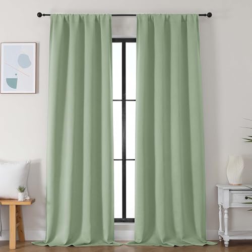 Image of Simplebrand Ava Light Green Blackout Curtains for Bedroom 96 Inches Long 2 Panels, Solid Thermal Insulated, Energy Saving Nursery Window Treatment Curtains Blackout Drapes, W40 x L96 Inch, Light Green