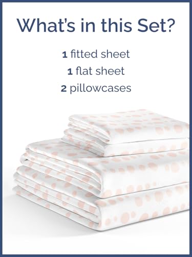 Image of Kids Queen Size Pink Dots Bed Sheets - 4 Piece Kids Pink Dots Sheet Set | Pink Dots Themed Bedding, Ultra-Soft, Cute & Cozy, Breathable & Machine Washable, Bed Set for Boys, Girls & Teens, Breathable