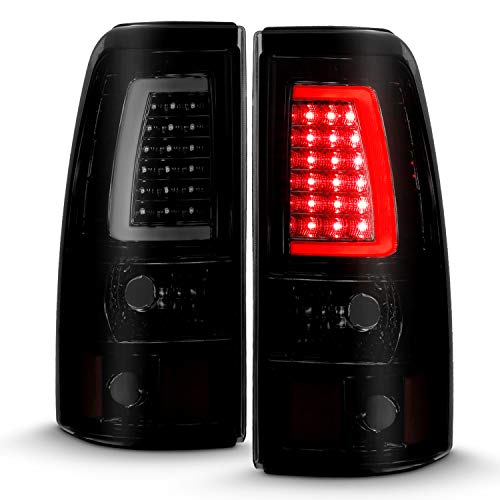 Amerilite For 1999-2006 Gmc Sierra / 99-02 Chevy Silverado Pick Up Truck Dark Black C-Type Led Tube Tail Lights Brake Lamp Set - Passenger And Driver Side #TOP2