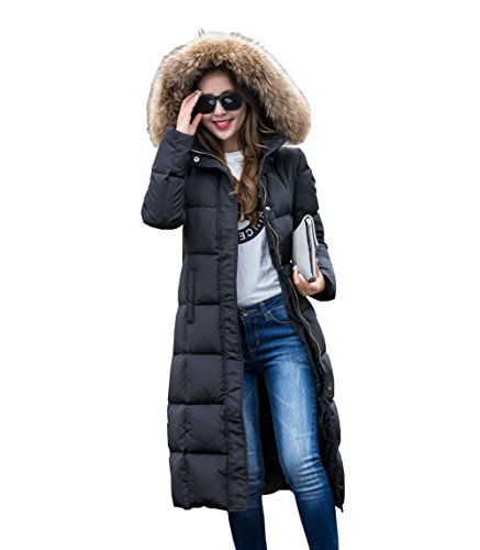 Preisvergleich Produktbild Homieco Damen Lang Daunenmantel Wintermantel Steppmantel Parka Warme Daunenjacke Winterjacke mit Kapuze unterhalb der Knie Winter S-XXL Schwarz Grau