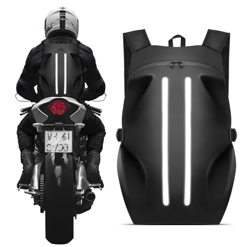 IMAGOA Motorcycle Backpack for Men, Waterproof Helmet Backpack with Reflective & Laptop Pocket, Large Motorcycle Bag Helmet Bag for Travel Daily Trips Office Trips, Black