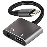 Amztour Type-C-Audioadapter, 20 V, 3 A, PD2.0, Schnellladung, 60 W, USB-C-Kopfhöreranschlusskonverter mit hochauflösendem Sound, 2-1-Ladegerät und 3,5-mm-Aux-Port-Splitter zum Musikhören und Anrufen
