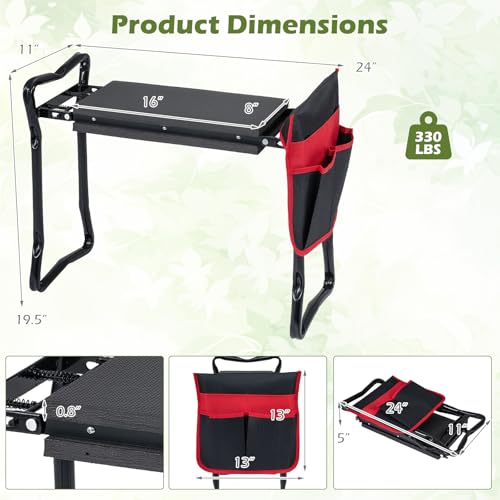 Image of 2-in-1 Garden Kneeler and Seat, Folding Garden Seat w /EVA Foam Kneeling Pad & Removable Tools Pouch, Sturdy Steel Frame, No Assembly, Portable Heavy Duty Garden Stool for Women Men Seniors