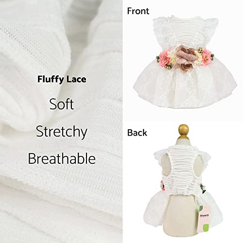 Fitwarm Fancy Flower Sash Dog Princess Tutu Dress, Formal Dog Clothes For Small Dogs Girl, Pet Wedding Attire, Cat Outfit, White, Xs #TOP4
