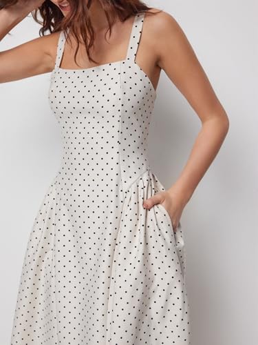 Image of CIDER Womens Polka Dots Summer Casual Dresses Square Neck Sleeveless Midi A Line Elegant Dress