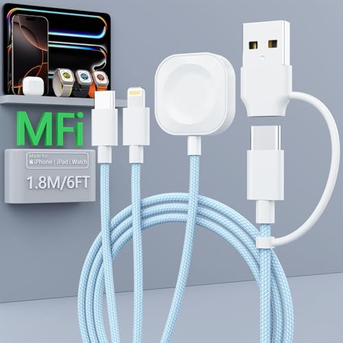 3 in 2 Magnetic Charging Cable for Apple Watch & iPhone Fast Charging,Wireless Multi Charger Cable for All Devices Travel Essentials for Apple iPhone Android and iWatch Ultra iPad, AirPods (6FT/1.8M)