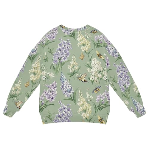 JUNZAN Flowers Hyacinths Peonies Bees Sage Green Kids Boys Pullover Hoodie Long Sleeve Sweatshirts for Boys Party 4T2
