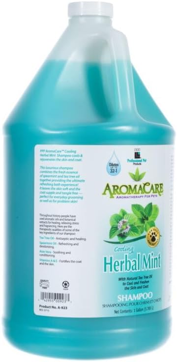 Professional Pet Products PPP AromaCare Cooling Herbal Mint Shampoo for Dogs - Spearmint & Tea Tree Oil - Natural Healing & Rejuvenating Wash for Skin and Coat - 1 Gallon image 2