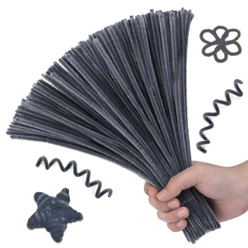 Image of Hssugi 100PCS Pipe Cleaners, Grey Chenille Stems Craft Supplies | Pipe Cleaners Craft Supplies, Pipe Cleaners Bulk Fuzzy Sticks for DIY Art and Craft Projects Home Decoration