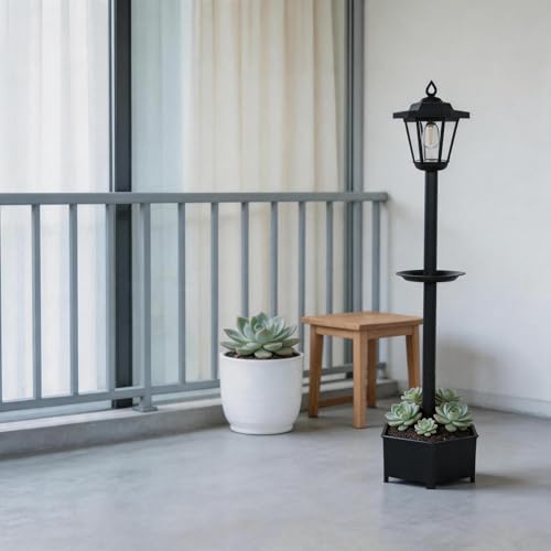 Pot de fleurs et mangeoire avec lanterne solaire de jardin 96 cm au design étanche haut de gamme
