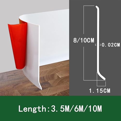 Weichsockelleiste Selbstklebend - Sockelleisten aus PVC,6 Meter Fussleisten, Übergangsschiene Bodenleisten für Küche, Bad, Schlafzimmern und Wohnzimmern, Breite 8cm