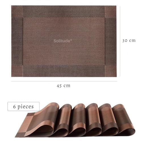 Image of Solitude Placemats Set of 6 Dining Table Place Mats | Placemats Table Mat PVC Material | Non-Slip Heat Resistant | Dining Tablemates Washable Anti-Skid | Size 45 x 30 CM (Brown)