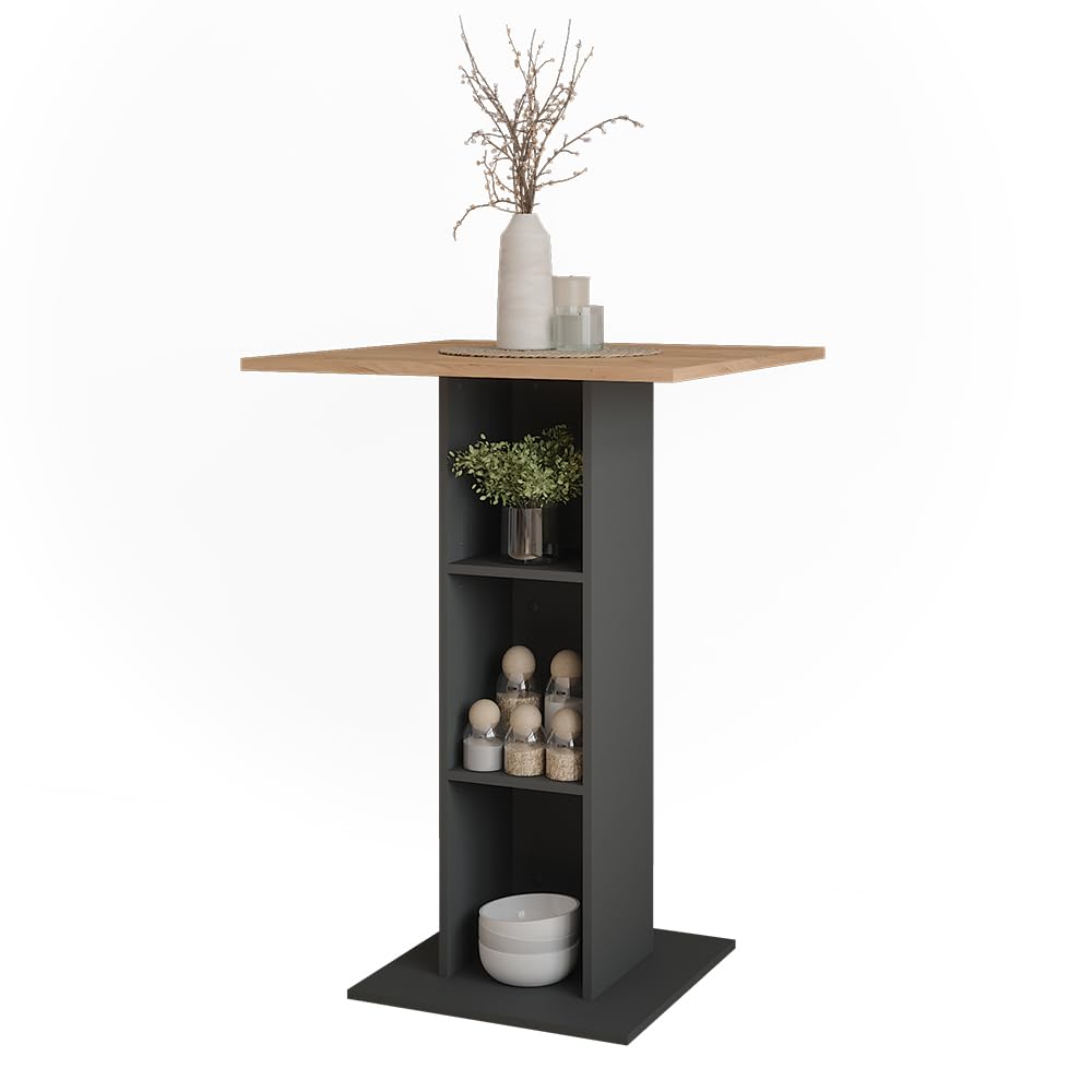 Vicco Bartisch Repose, Goldkraft Eiche/Anthrazit, 75 x 75 cm, zur Verwendung als Stehtisch mit höhenverstellbaren Einlegeböden