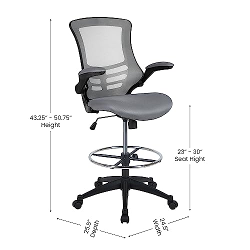 Image of Flash Furniture Kelista Mid-Back Swivel Office Chair with Adjustable Seat Height, Ergonomic Mesh Desk Chair with Flip-Up Armrests, Dark Gray