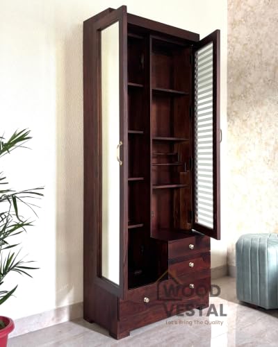 Image of Wood Vestal Sheesham Wood Dressing Table with Double Door | Wooden Dressing Table | Sheesham Wood | Bedroom Furniture, Walnut Finish | DD - D