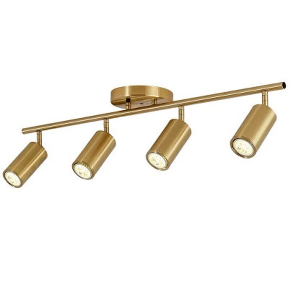 4 Lumières Spots Fixes sur Rail - Spot de Plafond Moderne en Laiton Brossé Spot Encastré Prise GU10 pour Galerie Couloir Armoire Cuisine Salle à Manger - Doré
