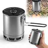 Pentola da campeggio, 600 ml, 162 g, ultraleggera, pieghevole con scambiatore di calore per fornelli a gas all'aperto, alta efficienza, per escursioni e viaggi