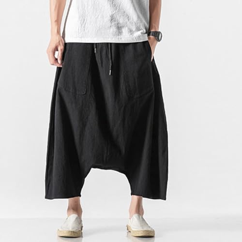 Mens Hippie Pants Harem Men Long Shorts Casual Comfy Wide-Leg Trousers Baggy Boho Beach Yoga Men's Linen Summer Uni4