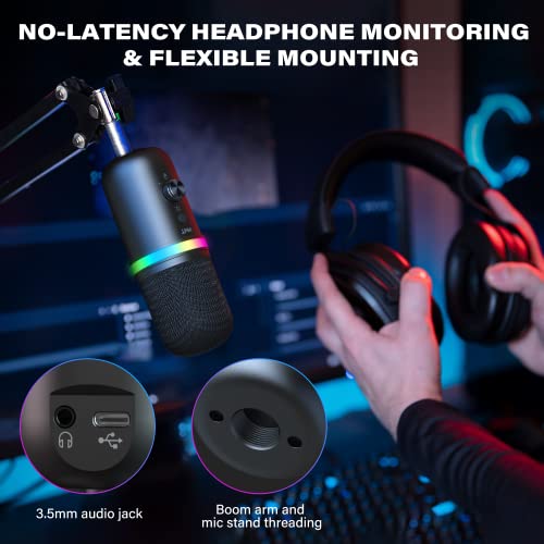 Wmt Usb Microphone, Condenser Gaming Microphone For Pc/Mac/Ps4/Ps5/Phone- Cardioid Mic With Brilliant Rgb Lighting Headphone Output Volume Control, Mute Button, For Streaming Podcast Youtube Discord #TOP6