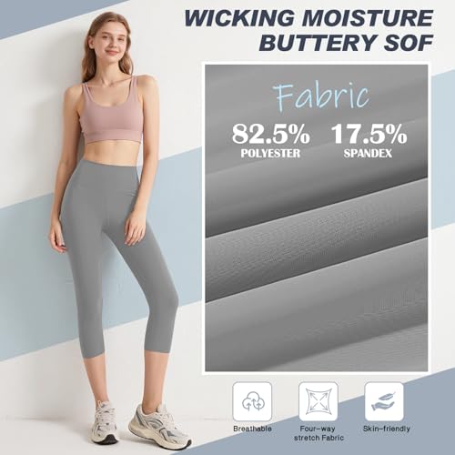 Coume 5 Pack Capri Leggings for Women High Waisted Tummy Flat Workout Leggings Stretch Athletic Yoga Pants Running Cycling(Capri,Black/Navy Blue/Light Grey/Blue/Purple,S) — view 5