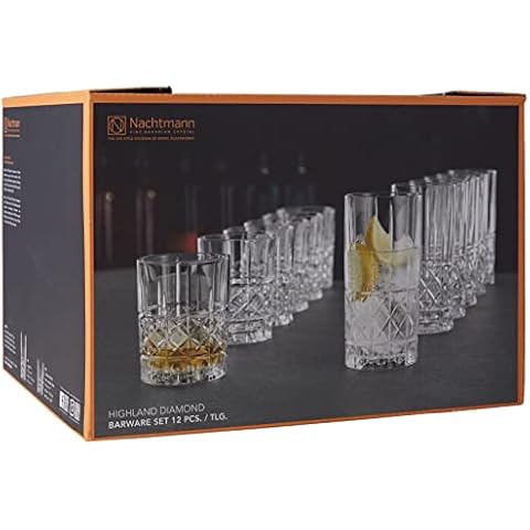 Spiegelau & Nachtmann 100719 Glasses Set of 12, Highland DIAMOND, Glass, Clear, 28.4 x 28.4 x 19 cm 12 Units Cover