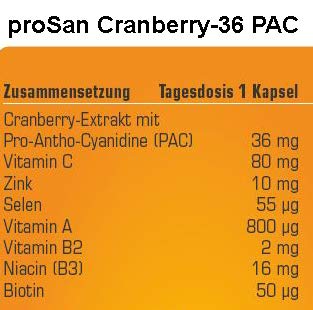 proSan Cranberry-36 PAC (30 Kapseln) | 3x stark: 36 mg Cranberry-PAC + Mikronährstoffe für die Blasenschleimhaut und ein… - Image 3