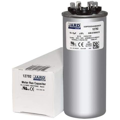 55 + 5 x 370/440 VAC Round Dual Run Capacitor by JARD # 12792 Cover