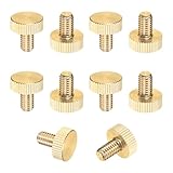 M METERXITY 10-Pack Knurled Thumb Screws, M6x10mm Solid Brass Flat Head Fully Threaded Knobs Bolts Fasteners W Grip for Electronic/Equipment/Industry/Home, Thumbscrew Threaded Knurled Tip