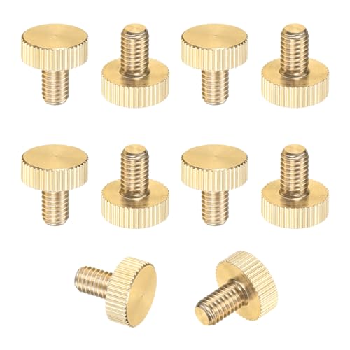 M METERXITY 10-Pack Knurled Thumb Screws, M6x10mm Solid Brass Flat Head Fully Threaded Knobs Bolts Fasteners W Grip for Electronic/Equipment/Industry/Home, Thumbscrew Threaded Knurled Tip