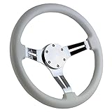 350mm Chrome Marine Boat Steering Wheel with White Grip and Horn Cover Plate