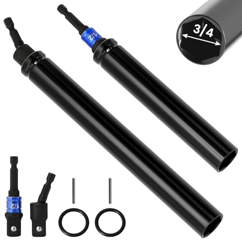 SHAOHUA 3/4"(19mm) Nut Driver 6" & 8", Deep Nut Runner Hollow Socket with 1/4" Hex Shank Adapter, 1/2" Drive 3/4 Socket for Ceiling Long Threaded Rod Bolts, Ductwork, 2 Lengths for Overhead Fastening