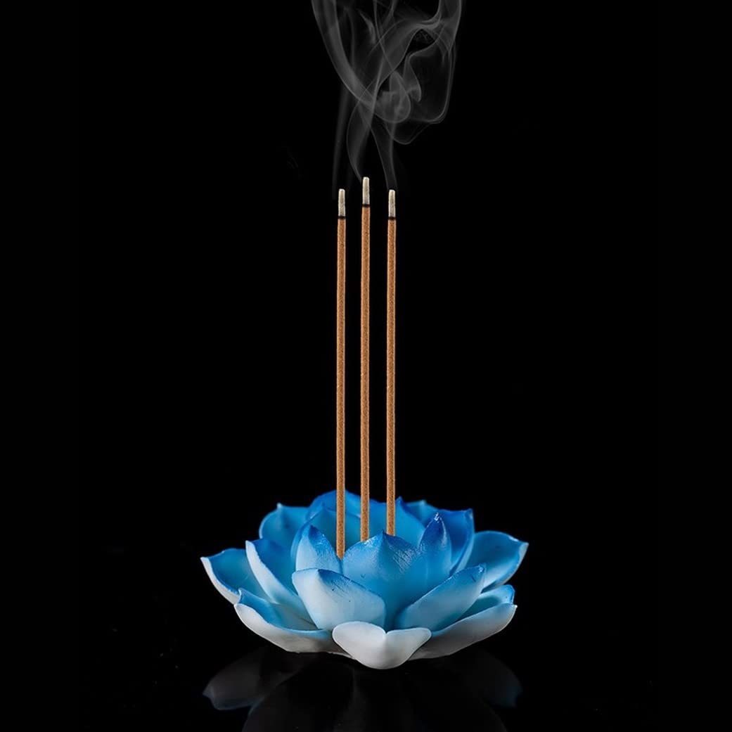 Brûleur d'encens lotus bleu en céramique artisanale de haute qualité pour décoration